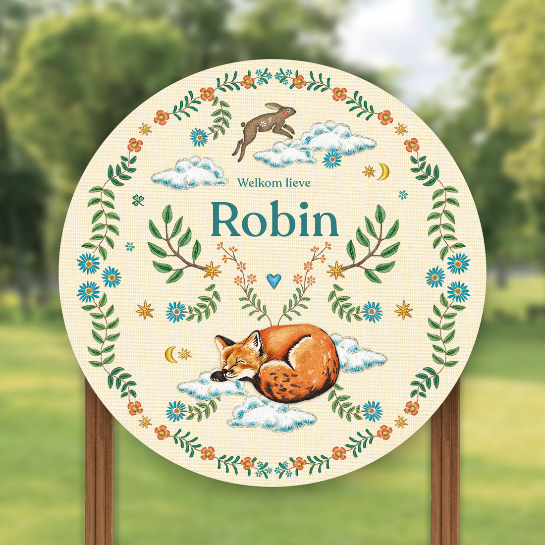 Tuinbord Embroider Rabbit offwhite