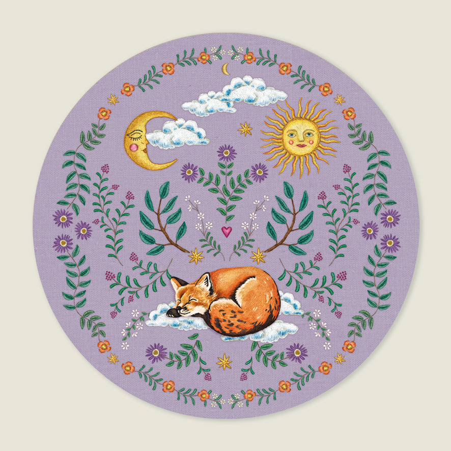 Behangcirkel Embroider Fox Purple