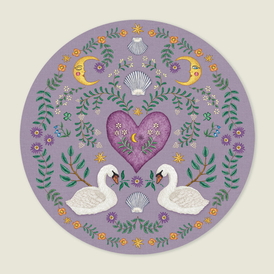Behangcirkel Embroider Swan Purple