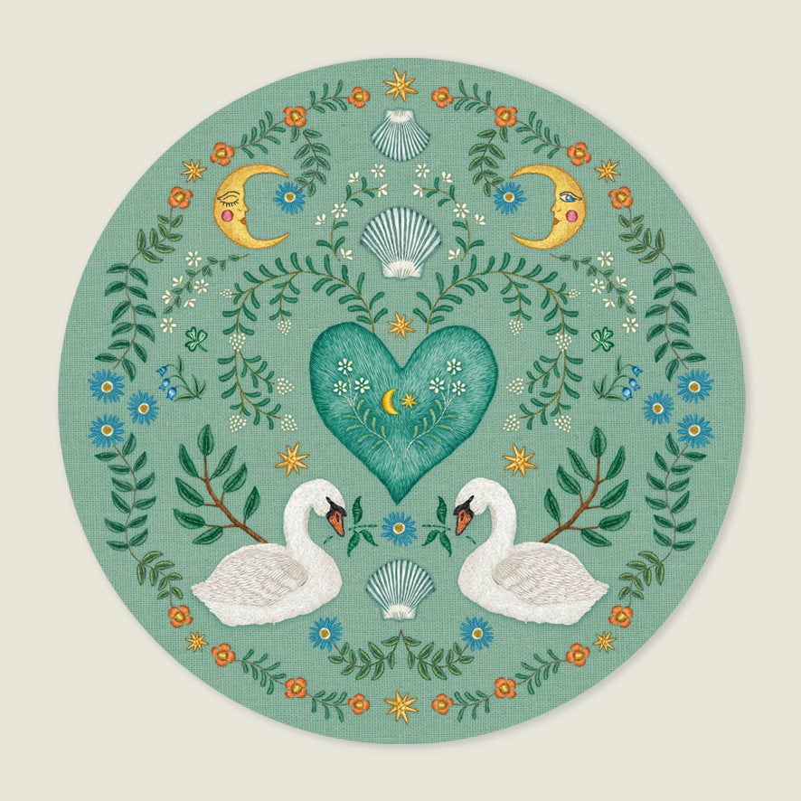 Behangcirkel Embroider Swan Green