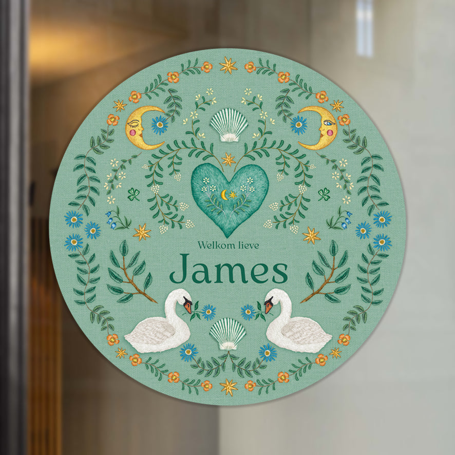 Raamsticker Embroider Swan Green