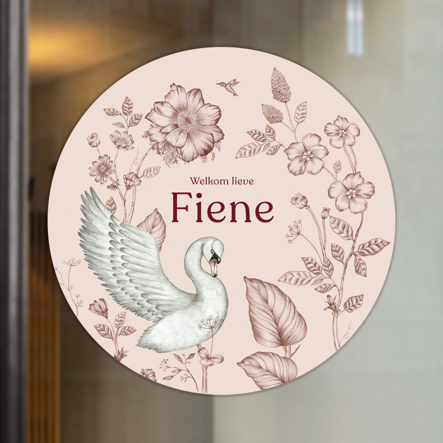 Raamsticker Swan Flowers Pink