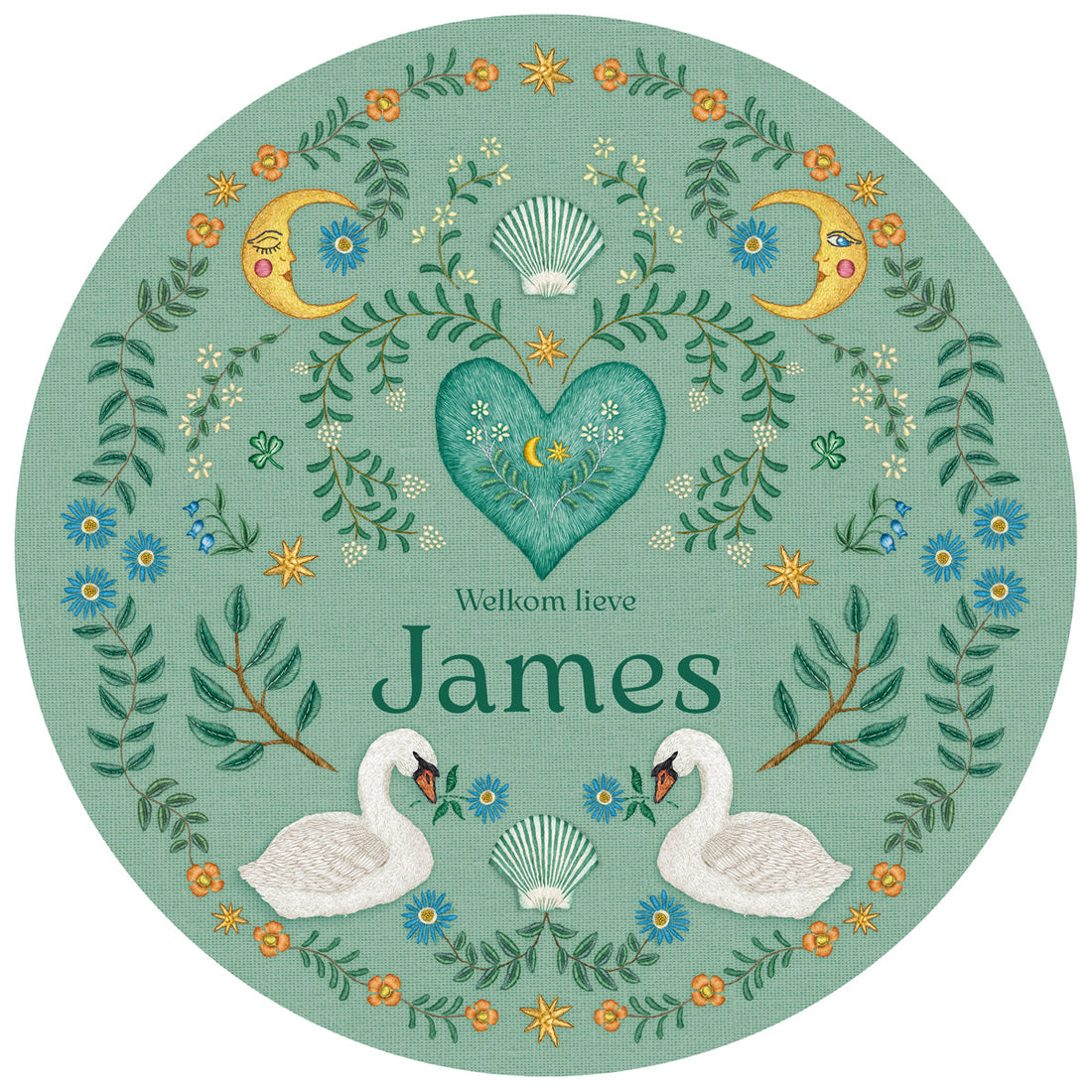 Raamsticker Embroider Swan Green