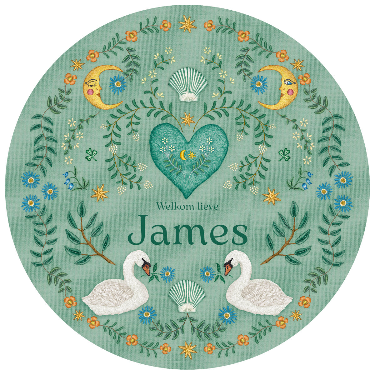 Raamsticker Embroider Swan Green