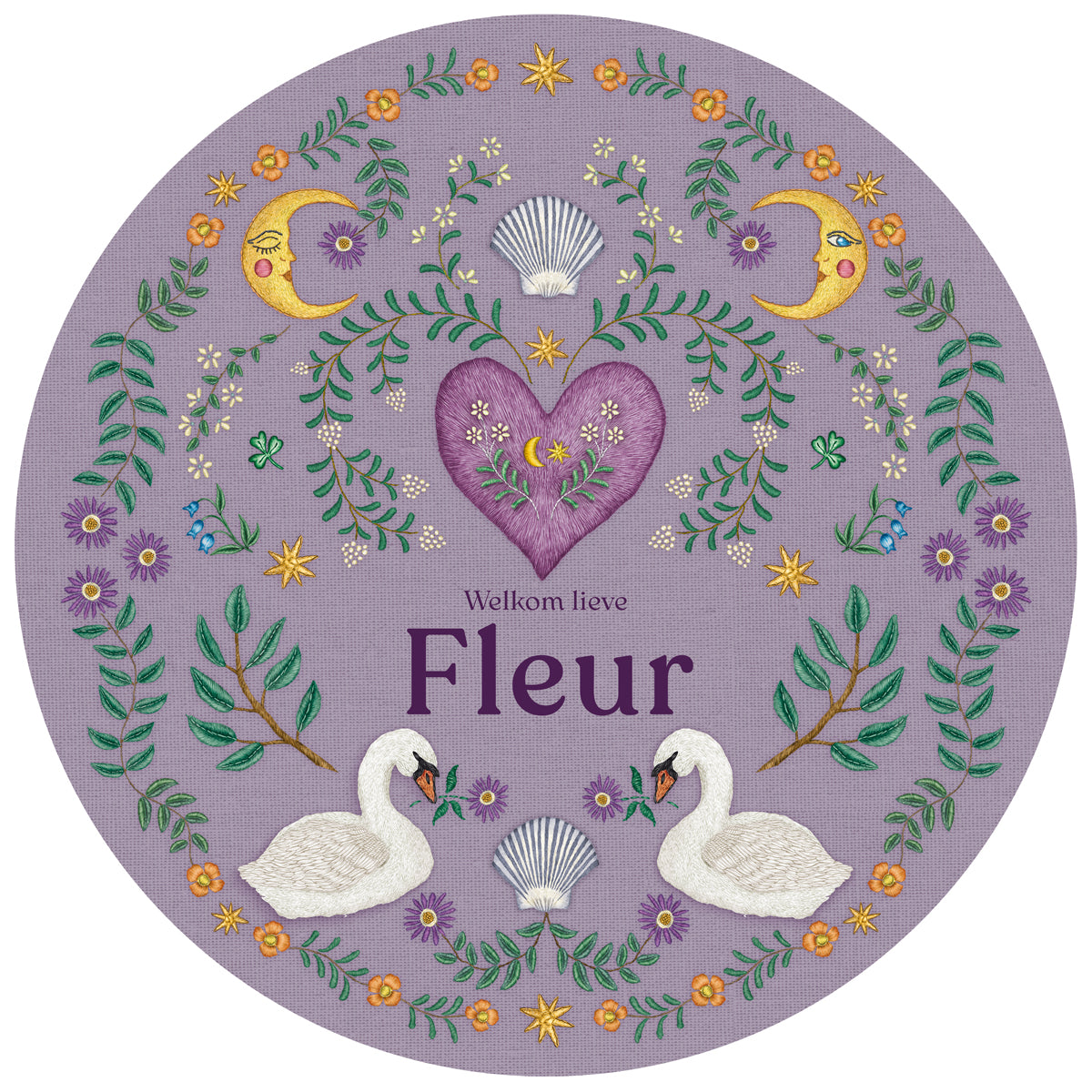 Tuinbord Embroider Swan Purple