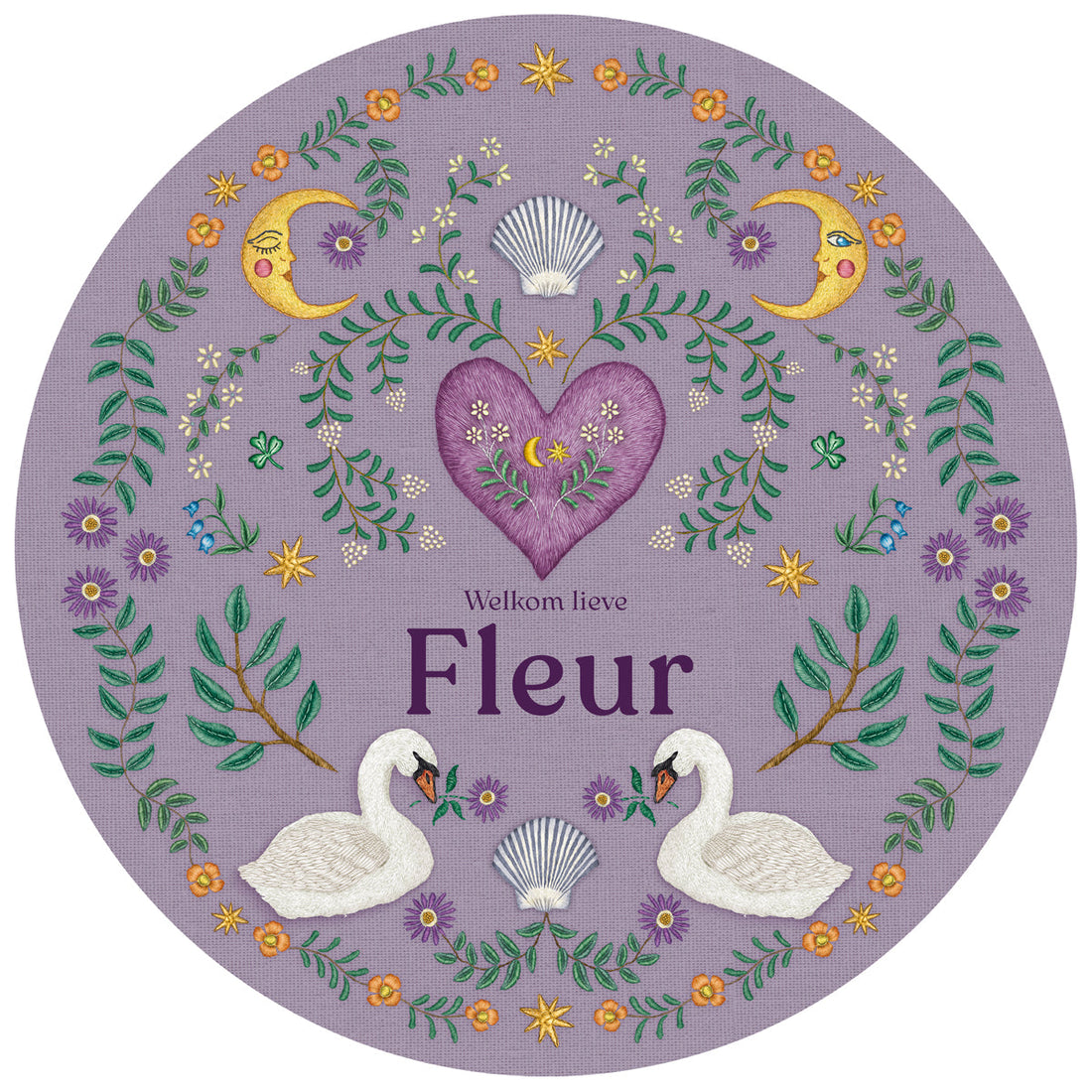 Raamsticker Embroider Swan Purple