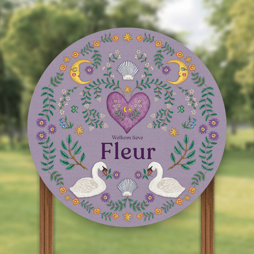 Tuinbord Embroider Swan Purple