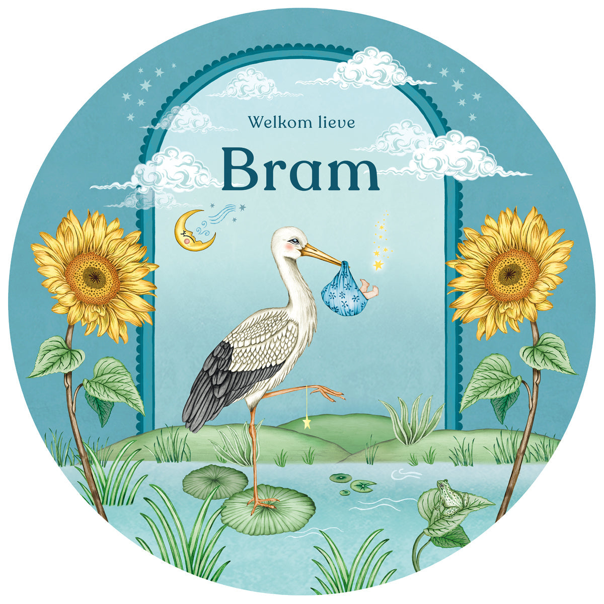 Raamsticker Stork &amp; Baby Blue