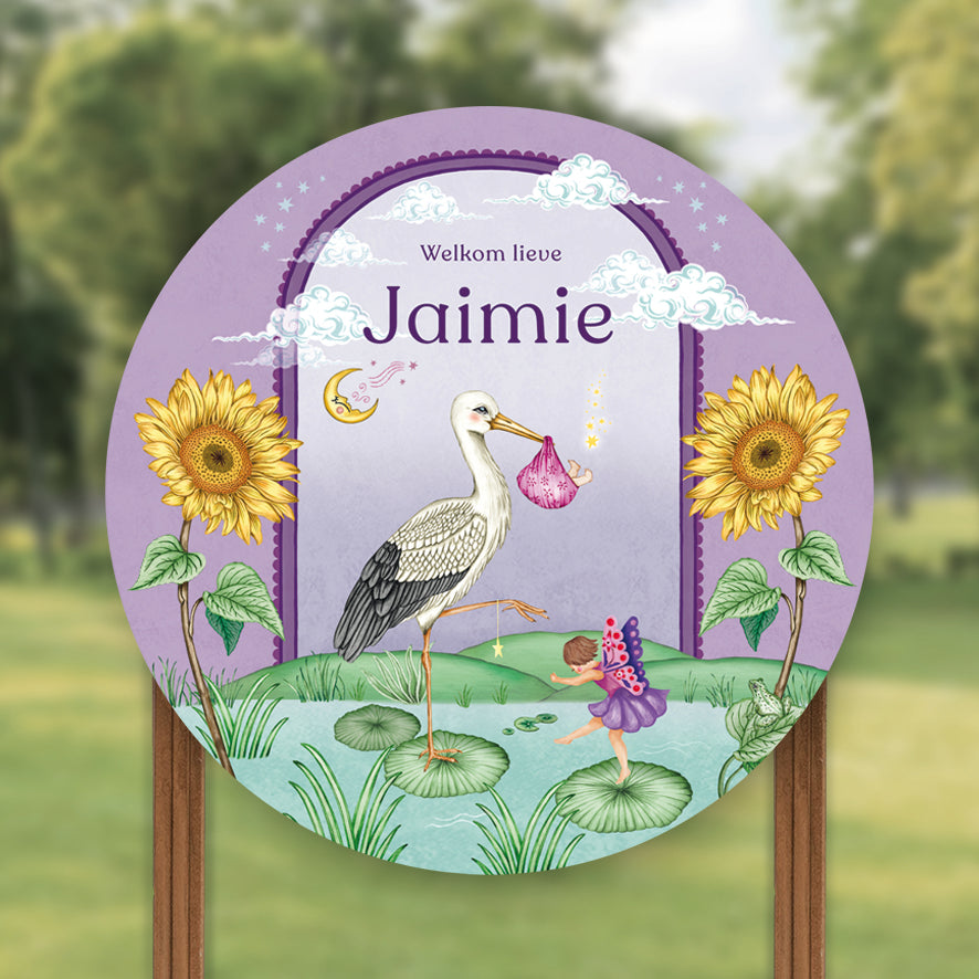 Tuinbord Stork &amp; Baby Purple