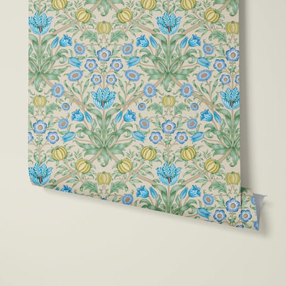 Behang Blooming Flowers Blue - Story of July