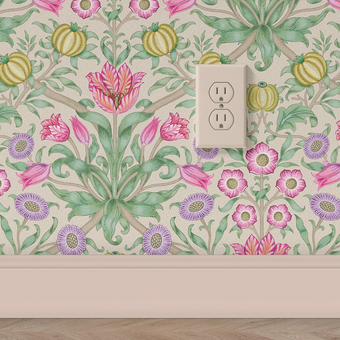 Behang Blooming Flowers Pink - Story of July