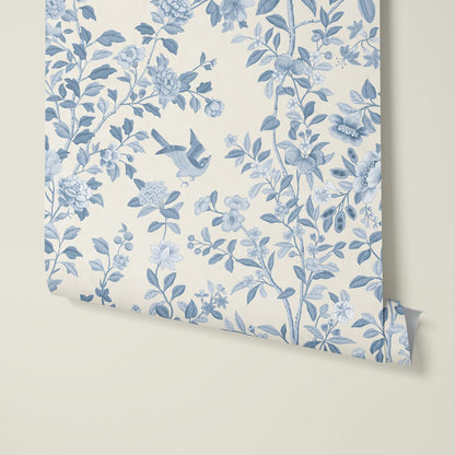 Behang ChInoiserie Tone in Tone Blue - Story of July