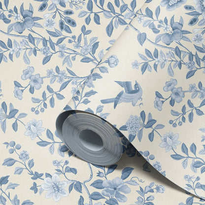Behang ChInoiserie Tone in Tone Blue - Story of July