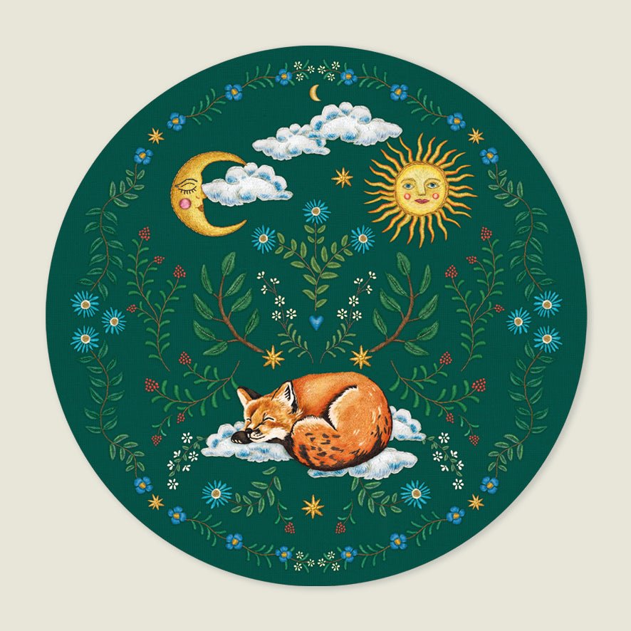 Behangcirkel Embroider Fox Darkgreen - Story of July