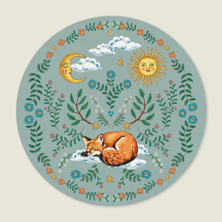 Behangcirkel Embroider Fox Green - Story of July