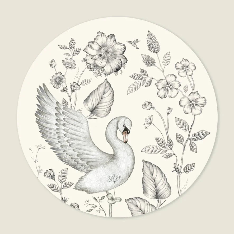 Behangcirkel Swan Flowers Offwhite - Story of July