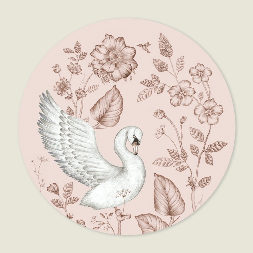 Behangcirkel Swan Flowers Pink - Story of July