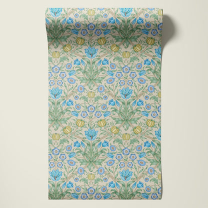 Behangsample Blooming Flowers Blue - Story of July