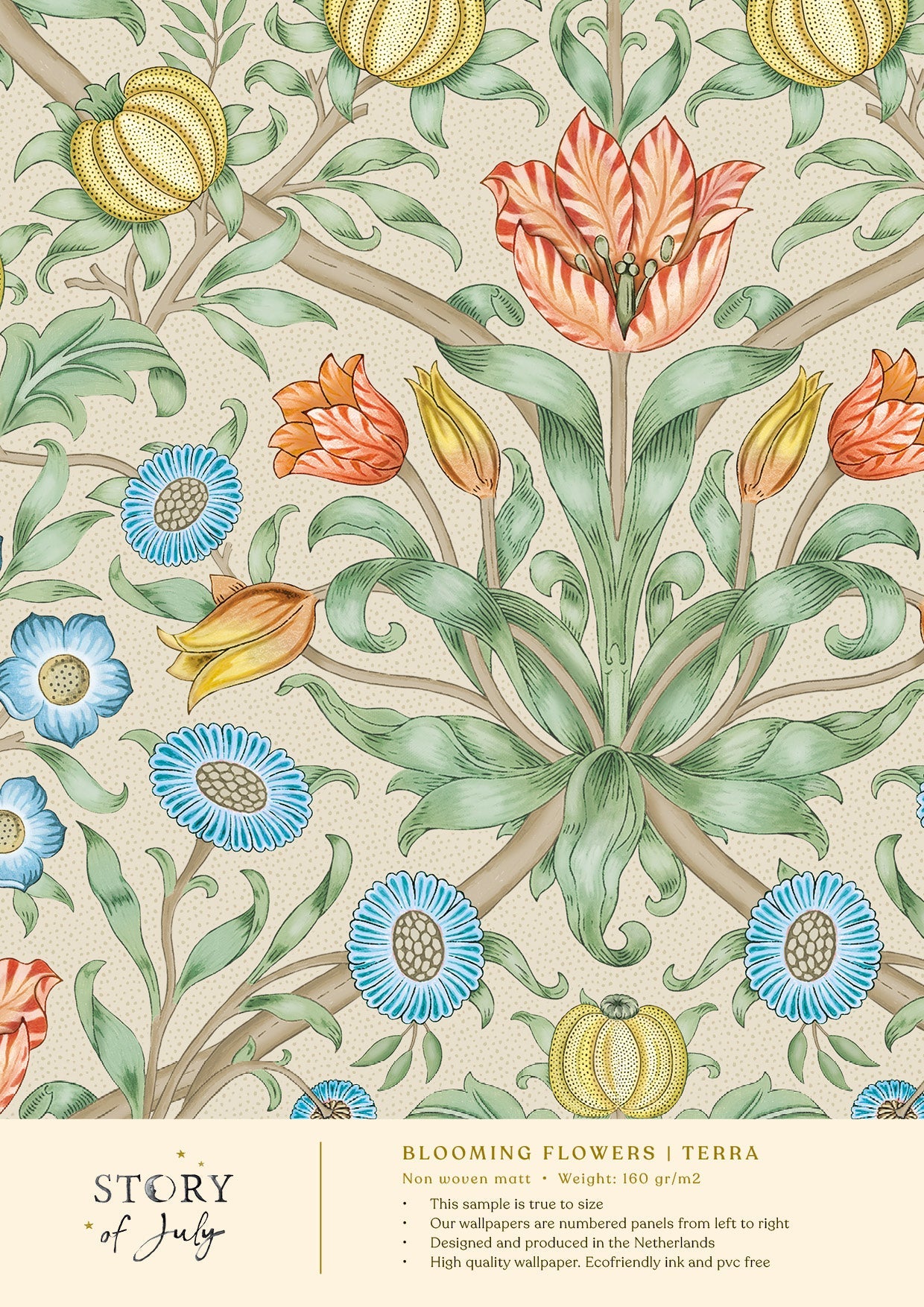 Behangsample Blooming Flowers Terra - Story of July