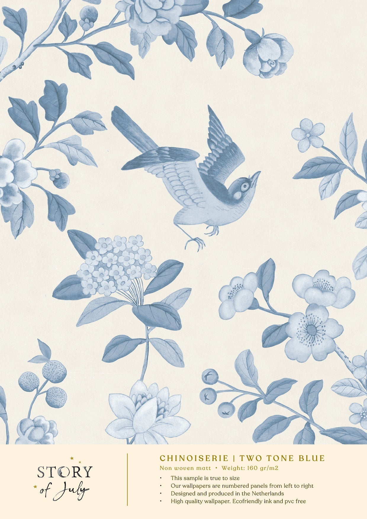 Behangsample ChInoiserie Tone in Tone Blue - Story of July
