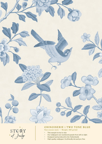 Behangsample ChInoiserie Tone in Tone Blue - Story of July
