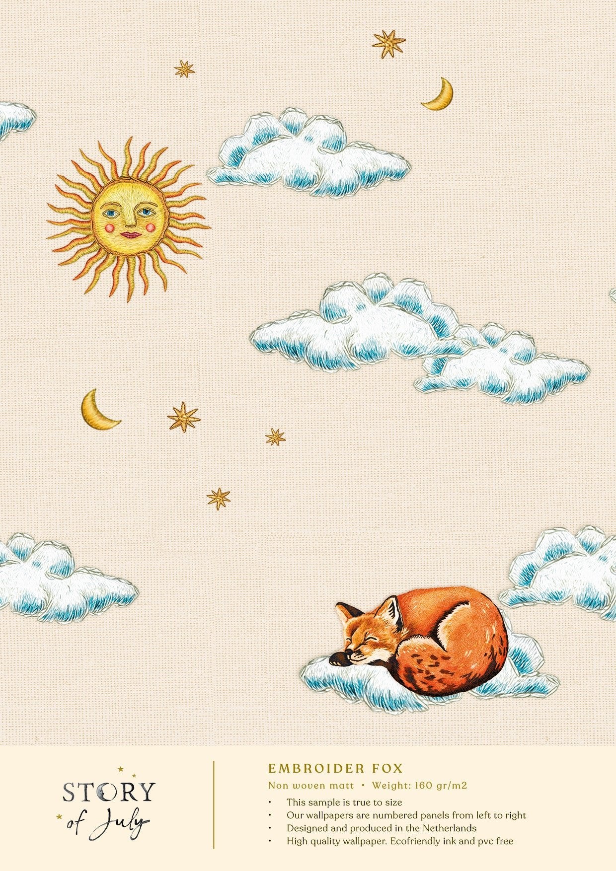 Behangsample Embroiderd Fox - Story of July