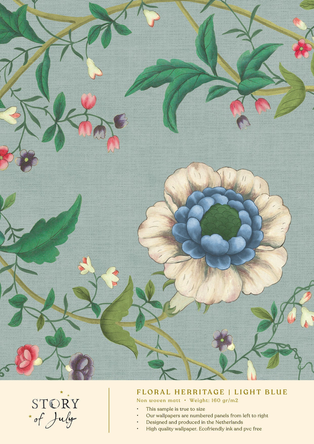 Behangsample Floral Heritage Light Blue - Story of July