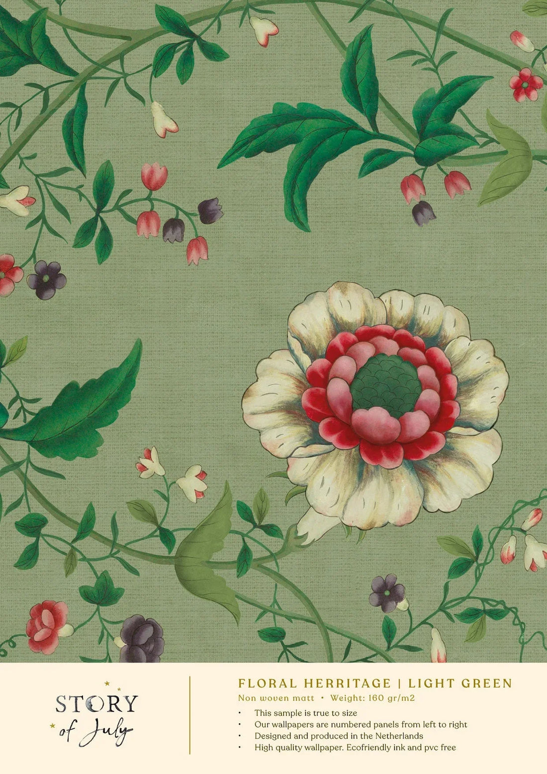 Behangsample Floral Heritage Lightgreen - Story of July