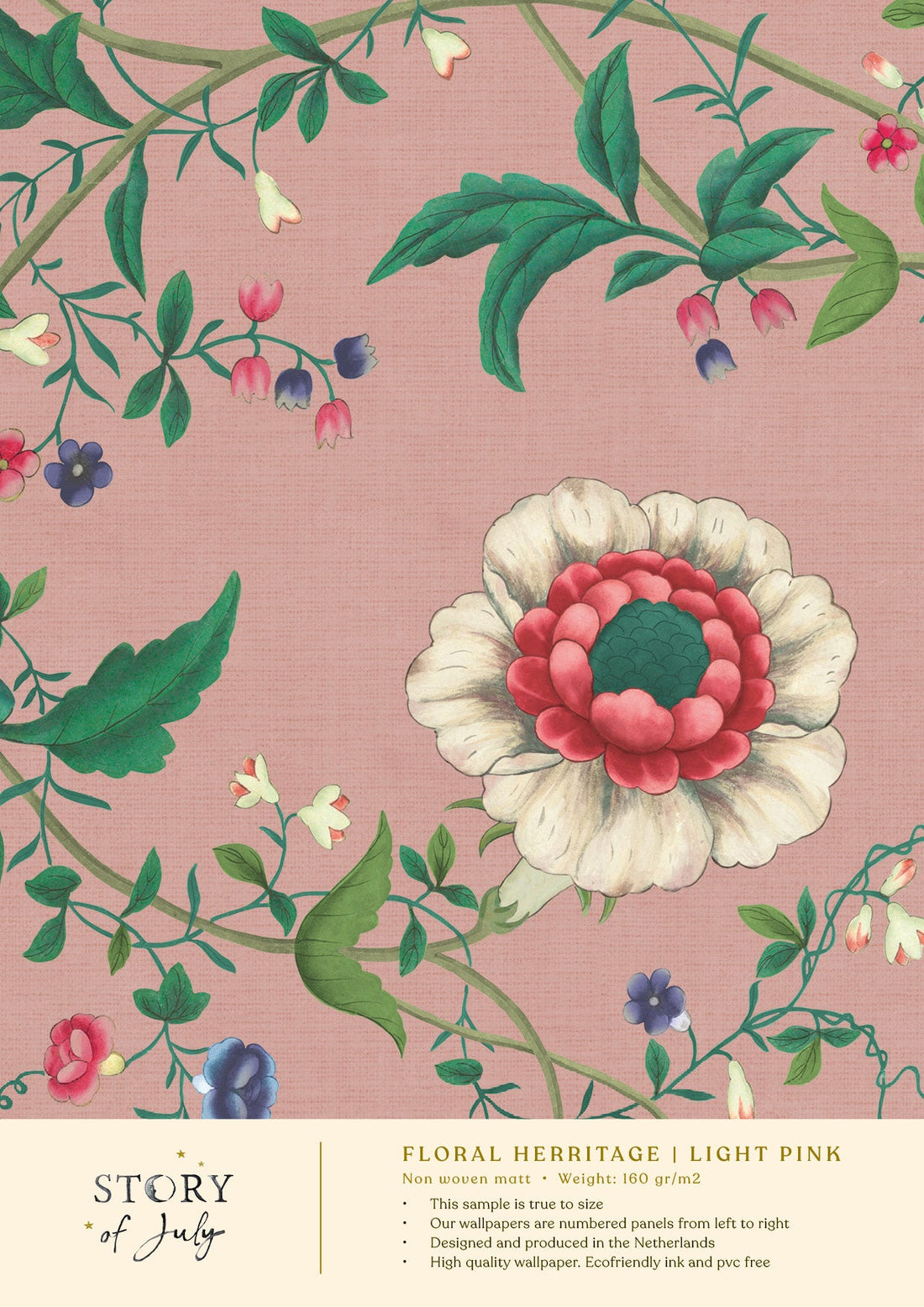 Behangsample Floral Heritage Lightpink - Story of July