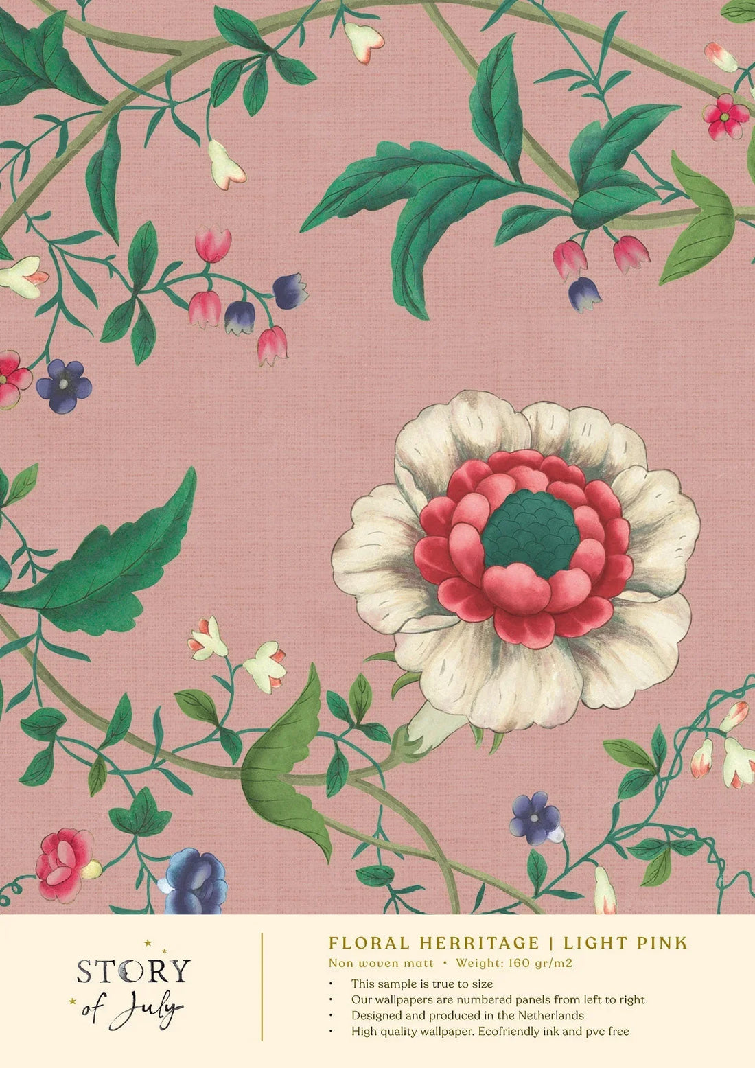 Behangsample Floral Heritage Lightpink - Story of July