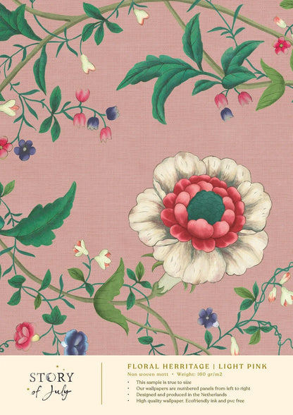 Behangsample Floral Heritage Lightpink - Story of July