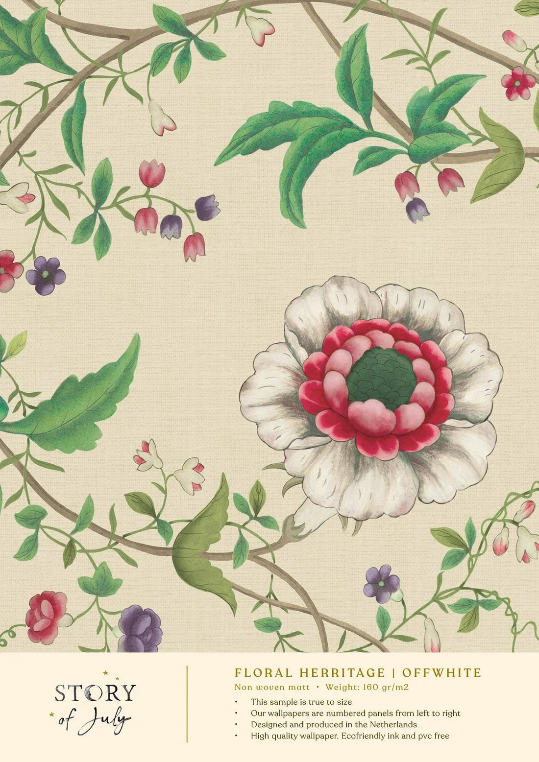 Behangsample Floral Heritage Offwhite - Story of July