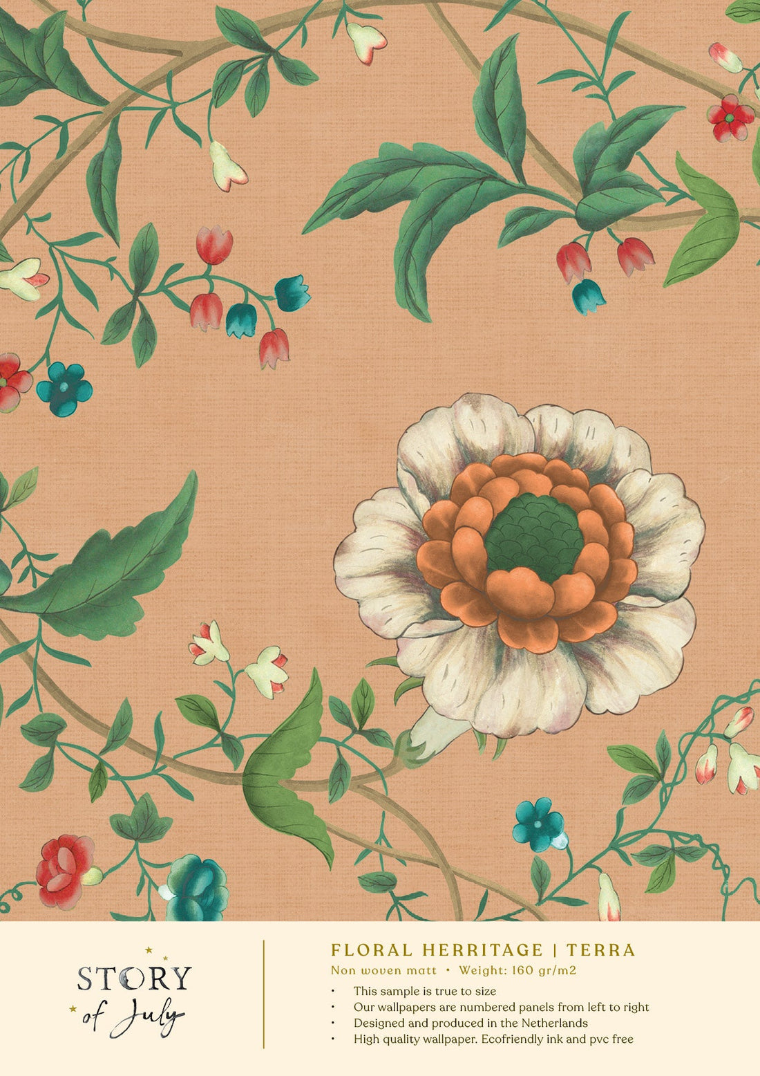 Behangsample Floral Heritage Terra - Story of July