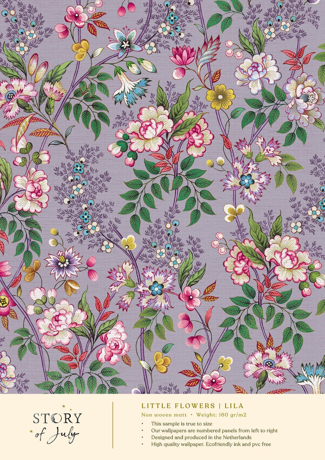 Behangsample Little Flowers Lila - Story of July