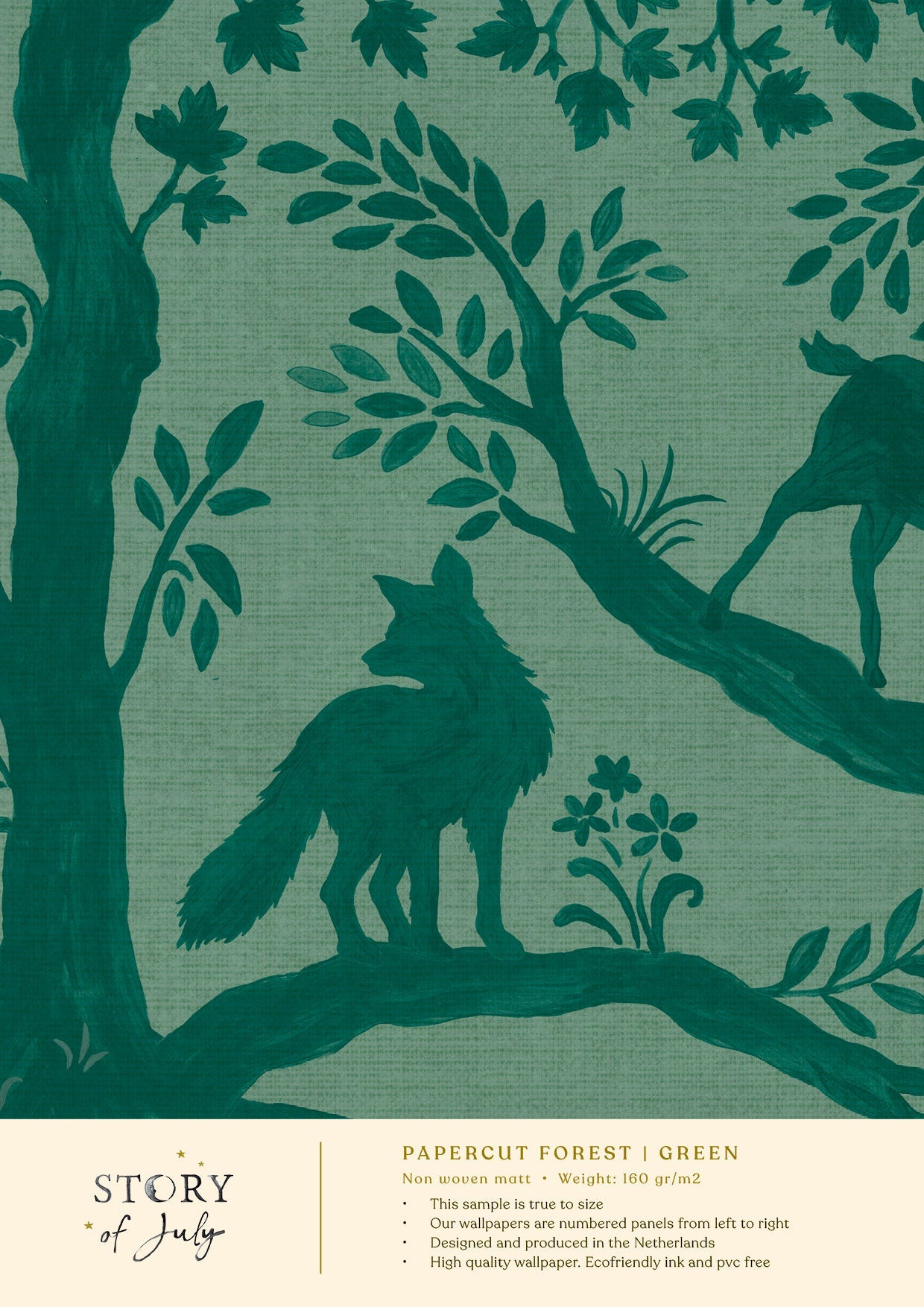 Behangsample Papercut Forest Green - Story of July