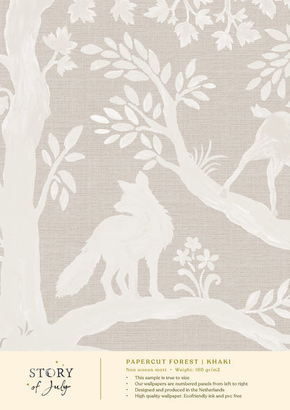 Behangsample Papercut Forest Khaki - Story of July