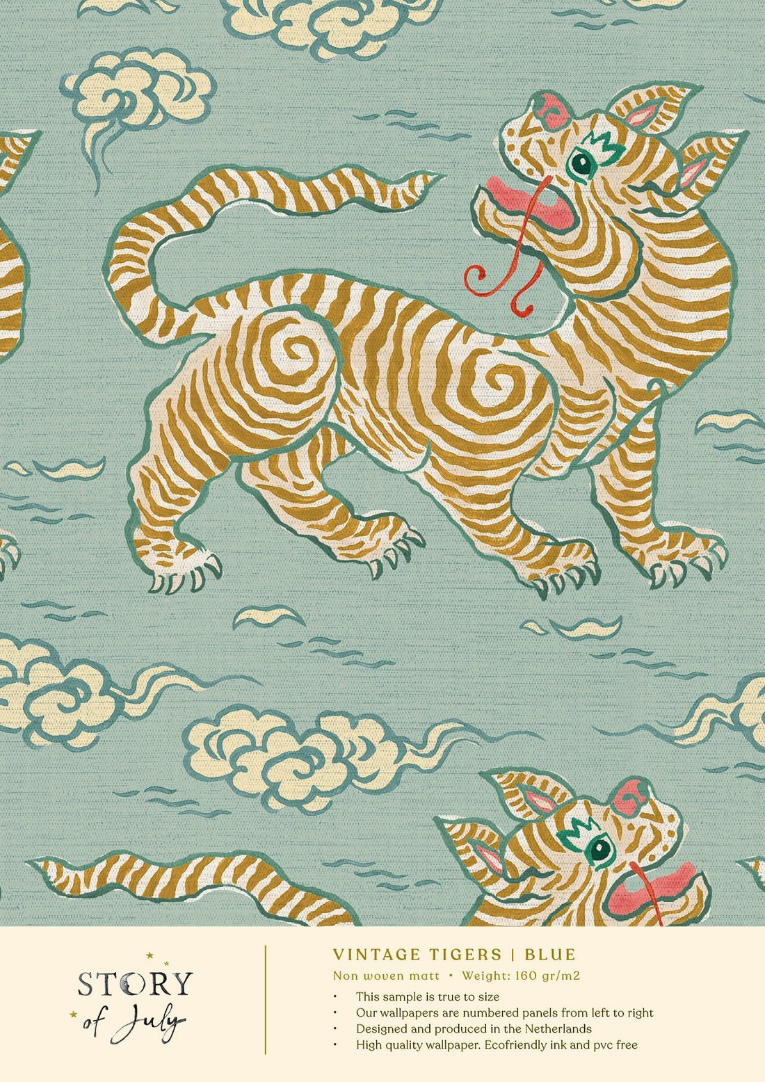 Behangsample Vintage Tigers Blue - Story of July