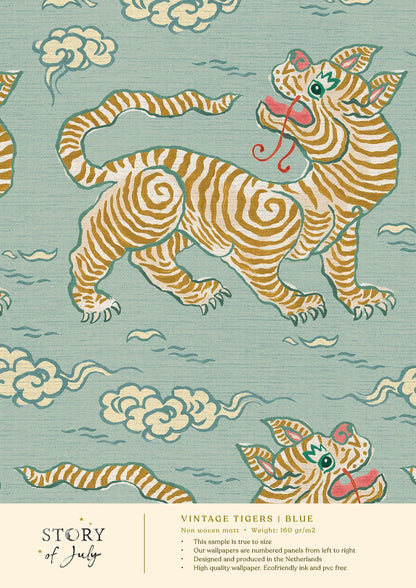 Behangsample Vintage Tigers Blue - Story of July