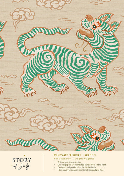 Behangsample Vintage Tigers Green - Story of July