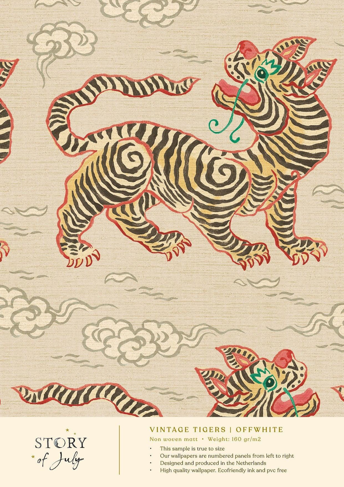 Behangsample Vintage Tigers Offwhite - Story of July
