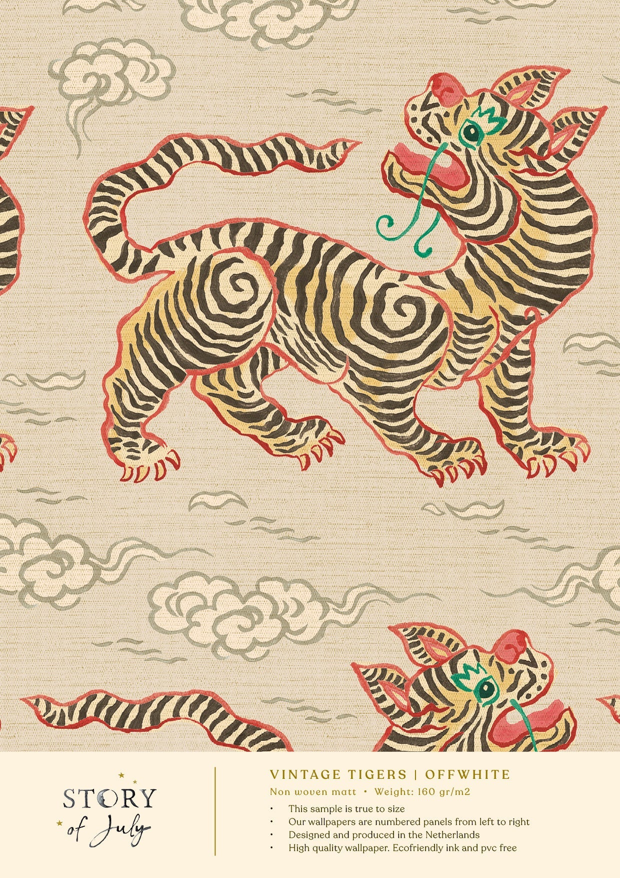 Behangsample Vintage Tigers Offwhite - Story of July