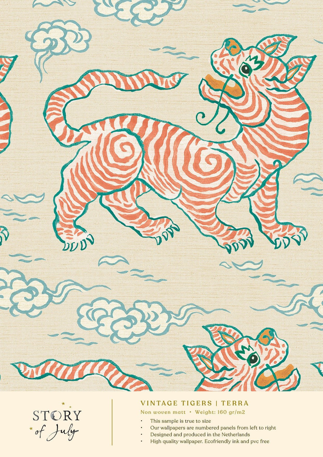 Behangsample Vintage Tigers Terra - Story of July