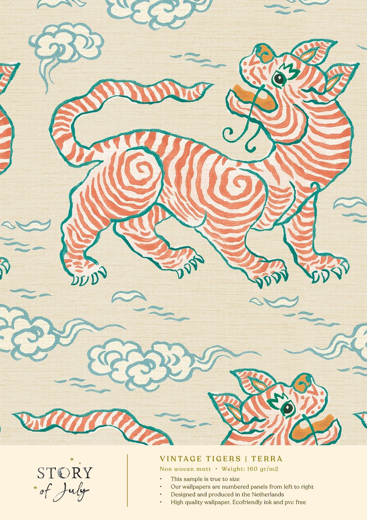 Behangsample Vintage Tigers Terra - Story of July
