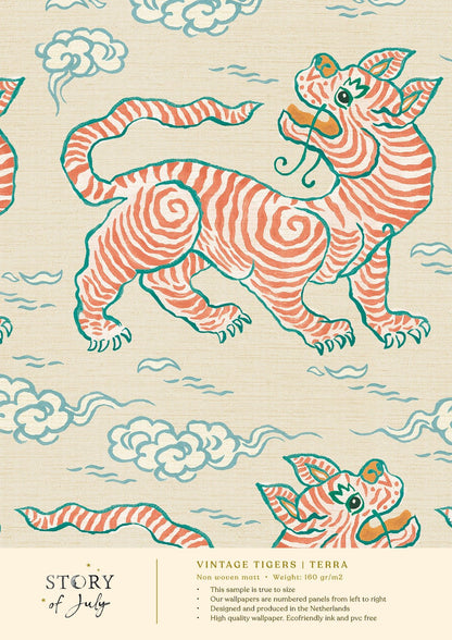 Behangsample Vintage Tigers Terra - Story of July