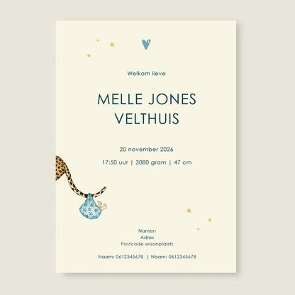 Geboortekaartje Animal Balloon Blue - Story of July