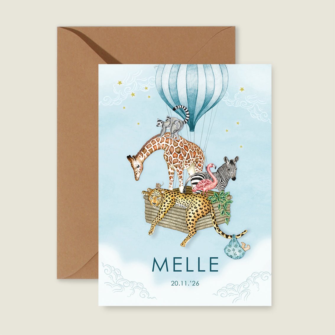 Geboortekaartje Animal Balloon Blue - Story of July