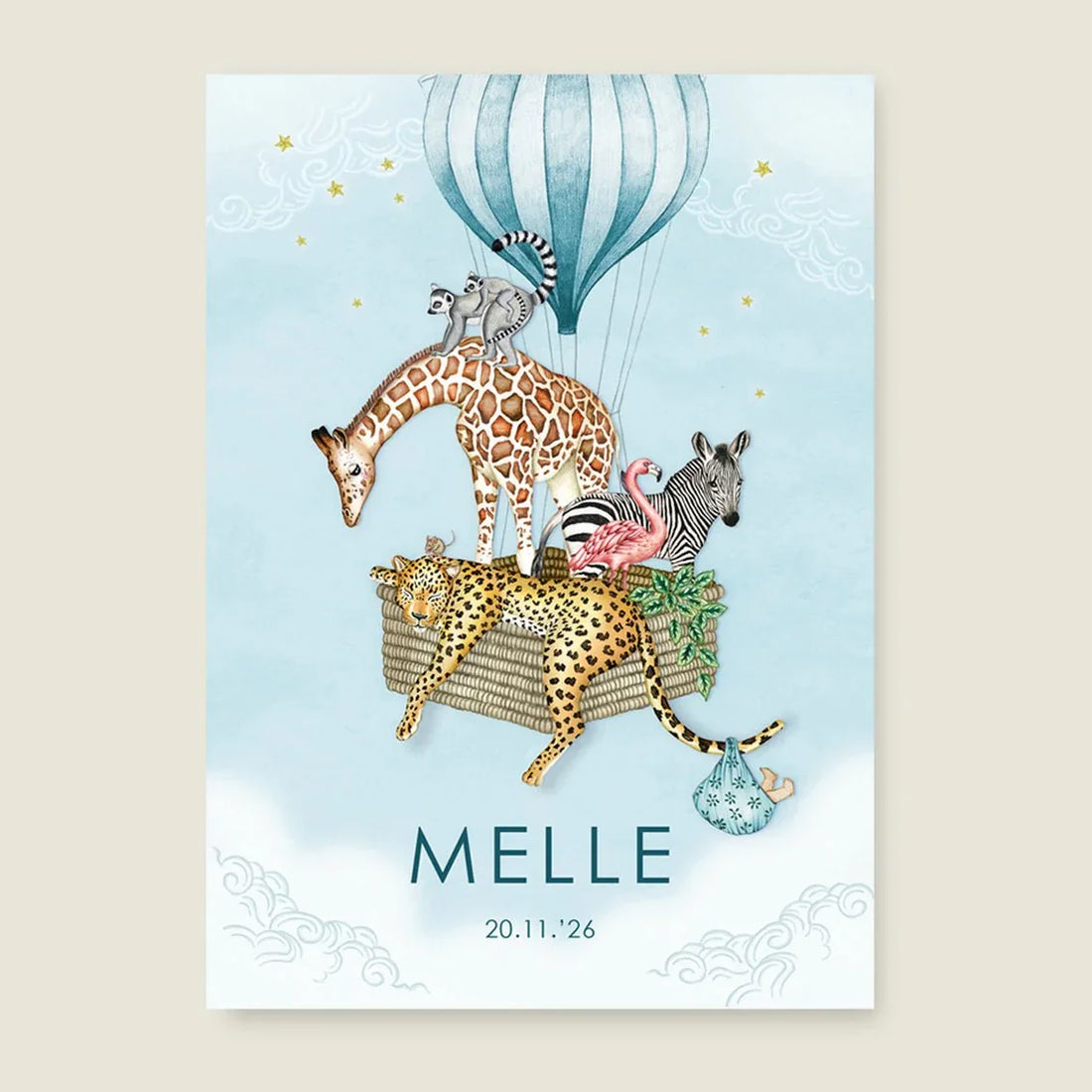 Geboortekaartje Animal Balloon Blue - Story of July