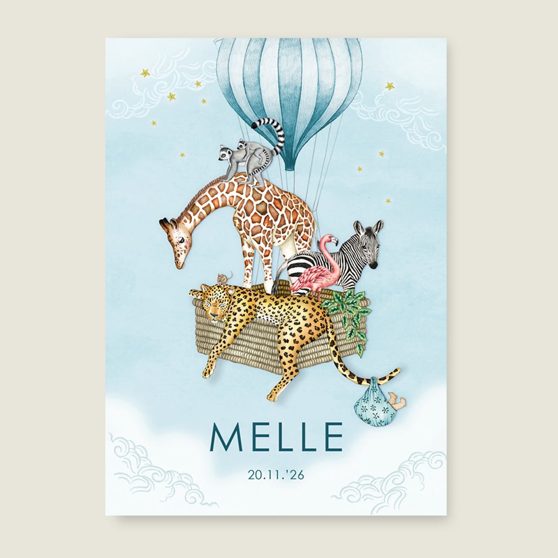 Geboortekaartje Animal Balloon Blue - Story of July