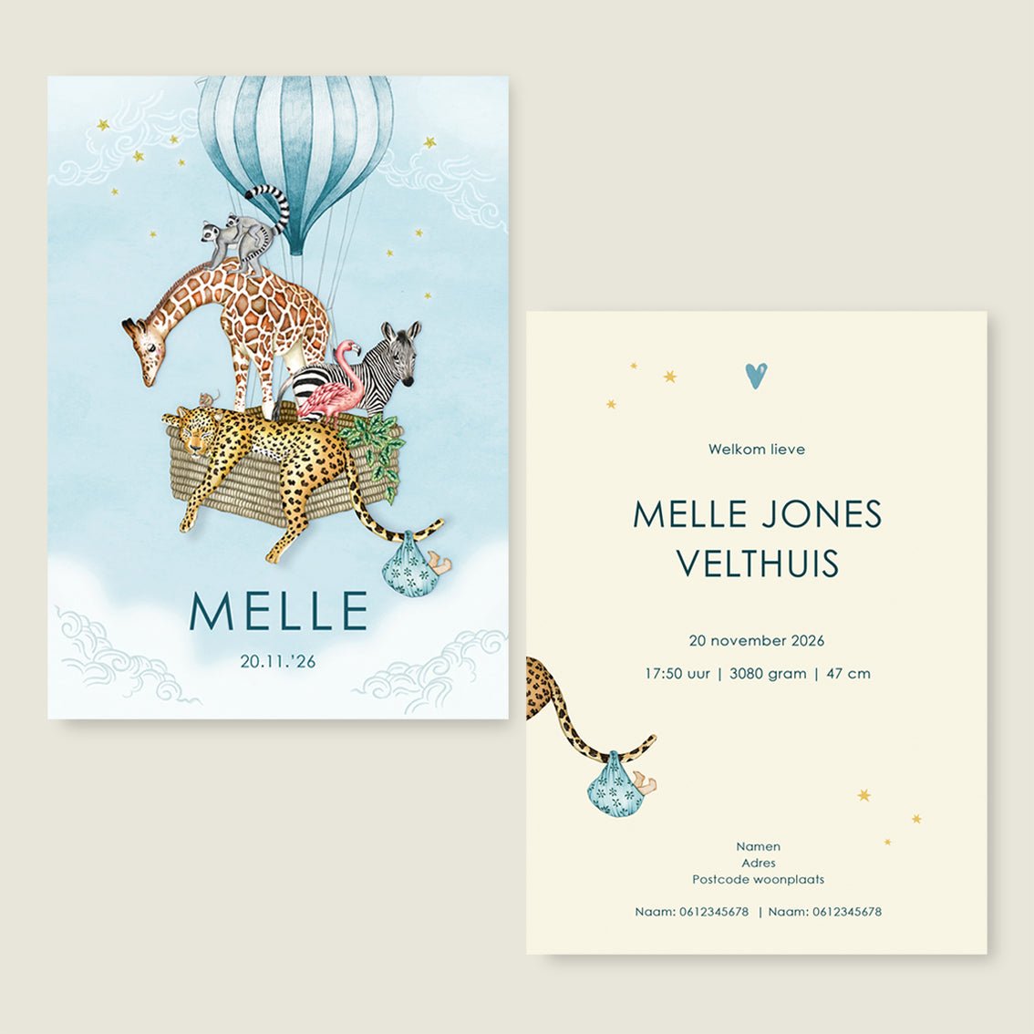 Geboortekaartje Animal Balloon Blue - Story of July