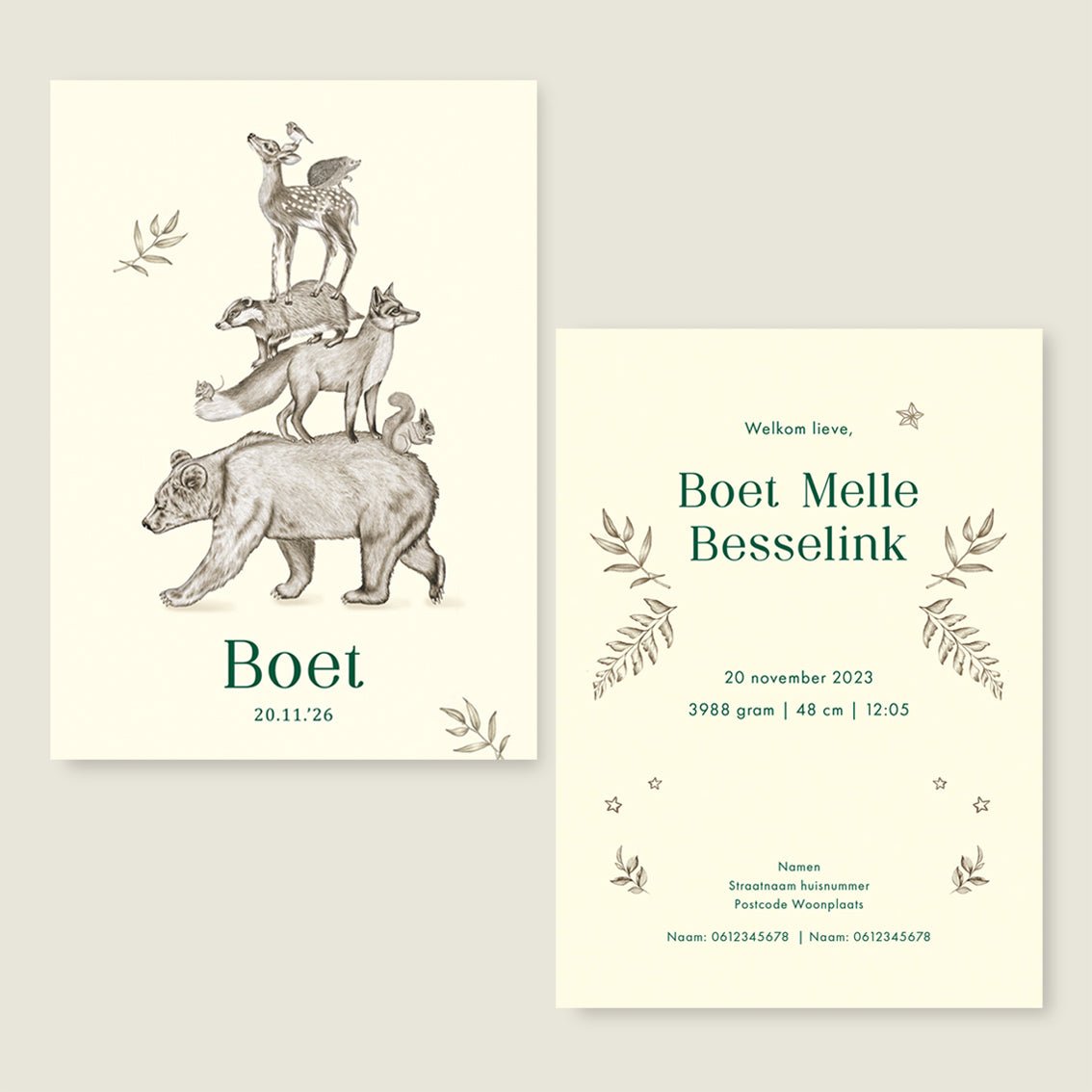 Geboortekaartje Animal Tower Offwhite - Story of July